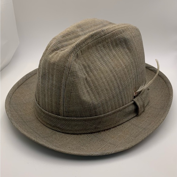 Vintage Designer Collection Fedora Godfather Tweed Wool w/ Feather Sz M USA Made - Picture 1 of 9